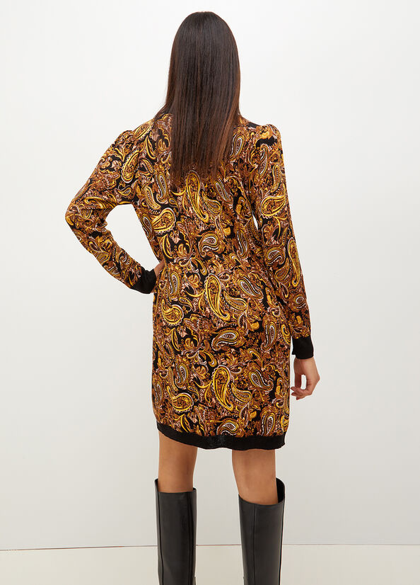 Black / Yellow Liu Jo Turtleneck With Paisley Print Women's Dress | EOX-502641