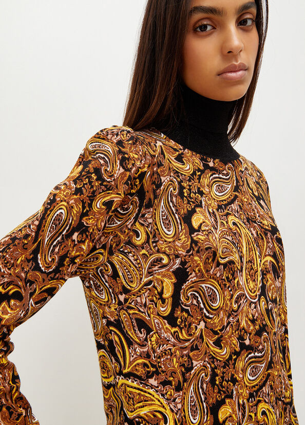 Black / Yellow Liu Jo Turtleneck With Paisley Print Women's Dress | EOX-502641