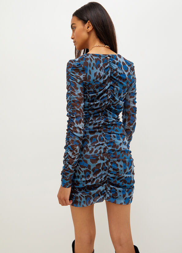 Blue Liu Jo Animal-Print Cocktail In Tulle Women's Dress | XFN-329714