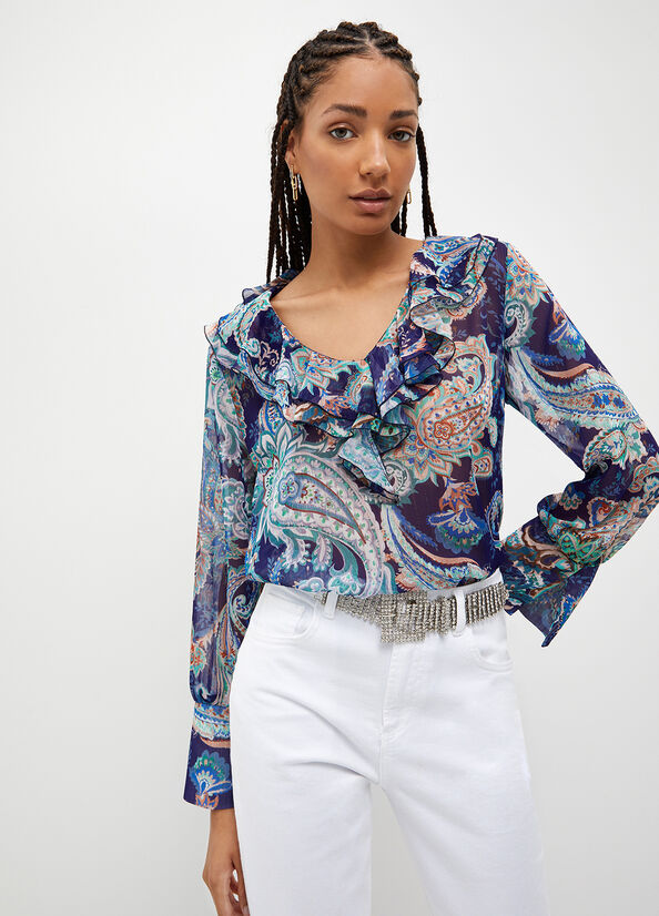 Blue Liu Jo Blouse With Paisley Print Women\'s Shirts | YSL-098462