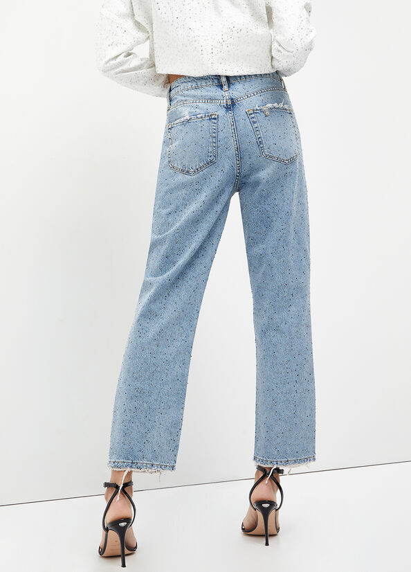 Blue Liu Jo Cropped With Diamantés Women's Slim-Fit Jeans | TNS-105782