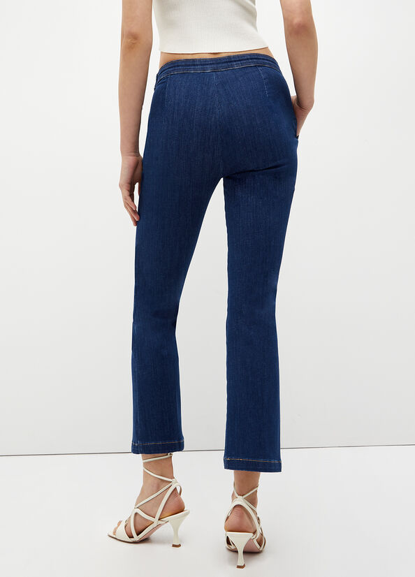 Blue Liu Jo Cropped With Jewel Accessory Women's Straight-Fit Jeans | DCY-197423