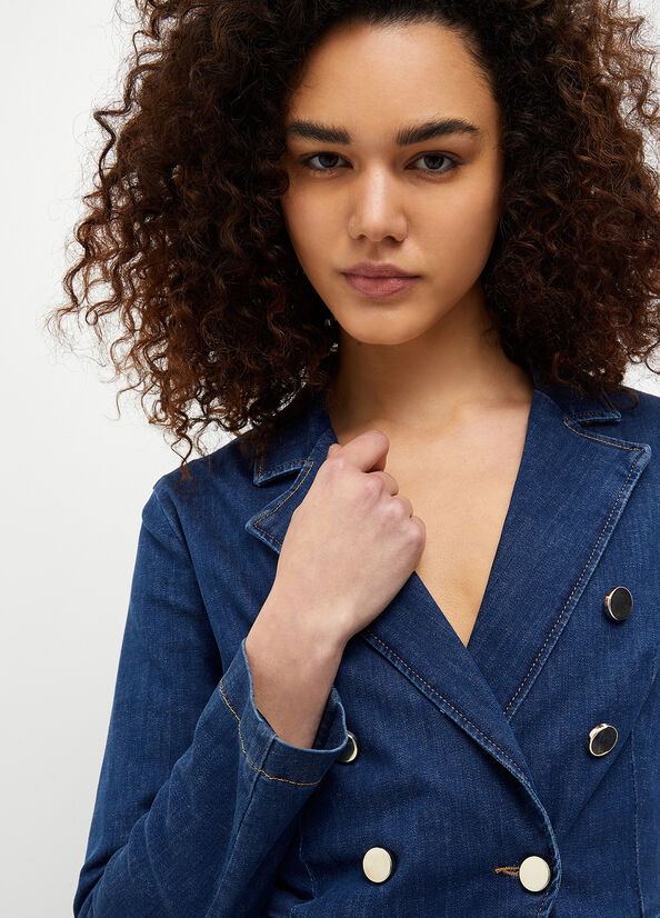 Blue Liu Jo Double-Breasted Denim Blazer Women's Jackets | RMN-427150