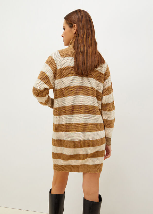 Brown / Cream Liu Jo Striped Knit Women's Dress | BJP-916387