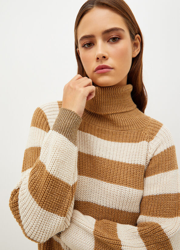 Brown / Cream Liu Jo Striped Knit Women's Dress | BJP-916387