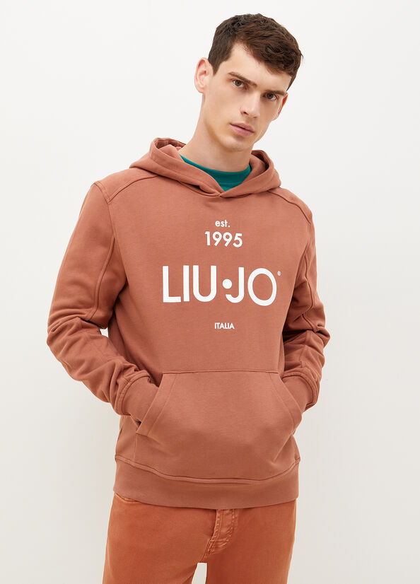 Brown Liu Jo 1995 Logo Hoodie Men\'s Sweaters | PBG-829015