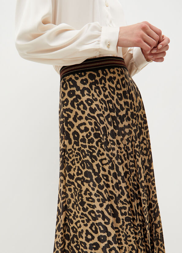 Brown Liu Jo Animal Print Pleated Women's Skirts | FIC-164539