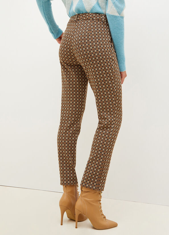 Brown Liu Jo Chinos With Geometric Motif Women's Pants | YKM-501728