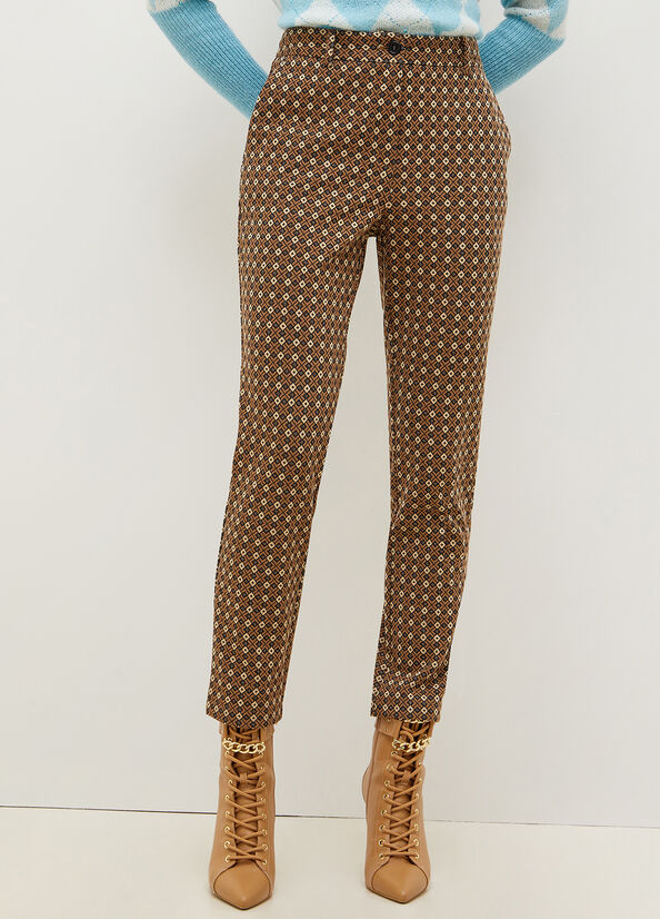 Brown Liu Jo Chinos With Geometric Motif Women\'s Pants | YKM-501728