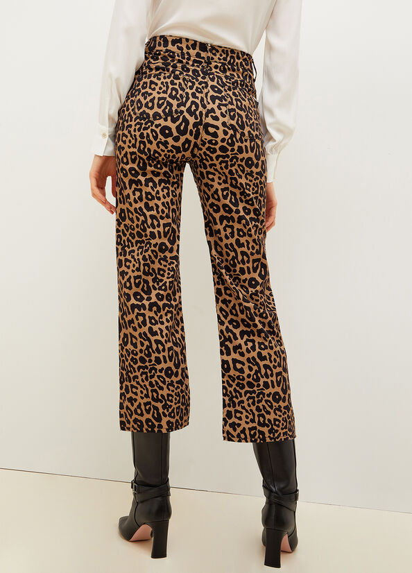 Brown Liu Jo Cropped Animal-Print Women's Pants | HAY-140756