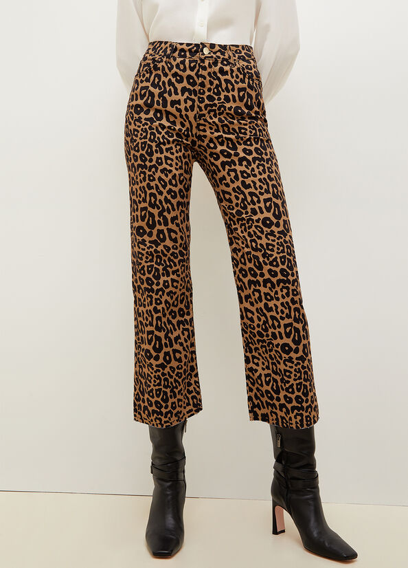 Brown Liu Jo Cropped Animal-Print Women\'s Pants | HAY-140756