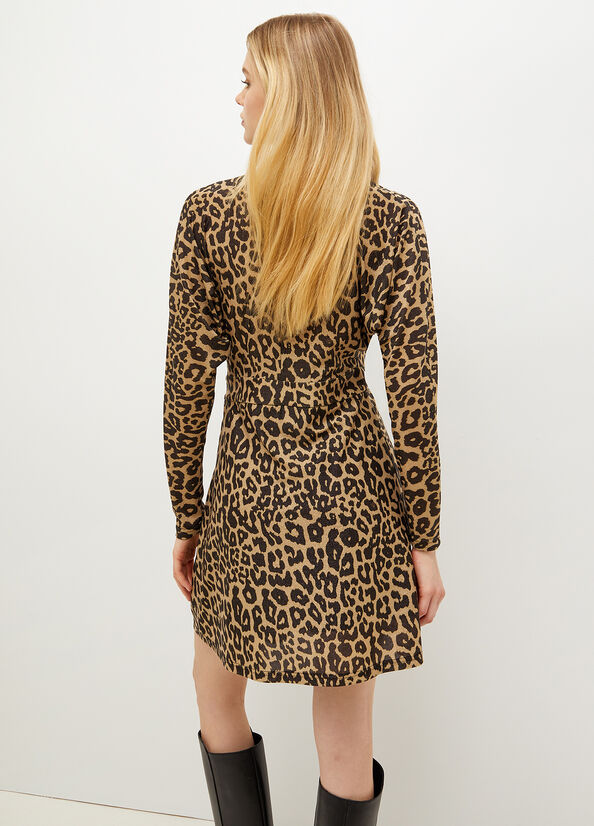 Brown Liu Jo Lurex® Jersey Animal Print Women's Dress | ESO-816207