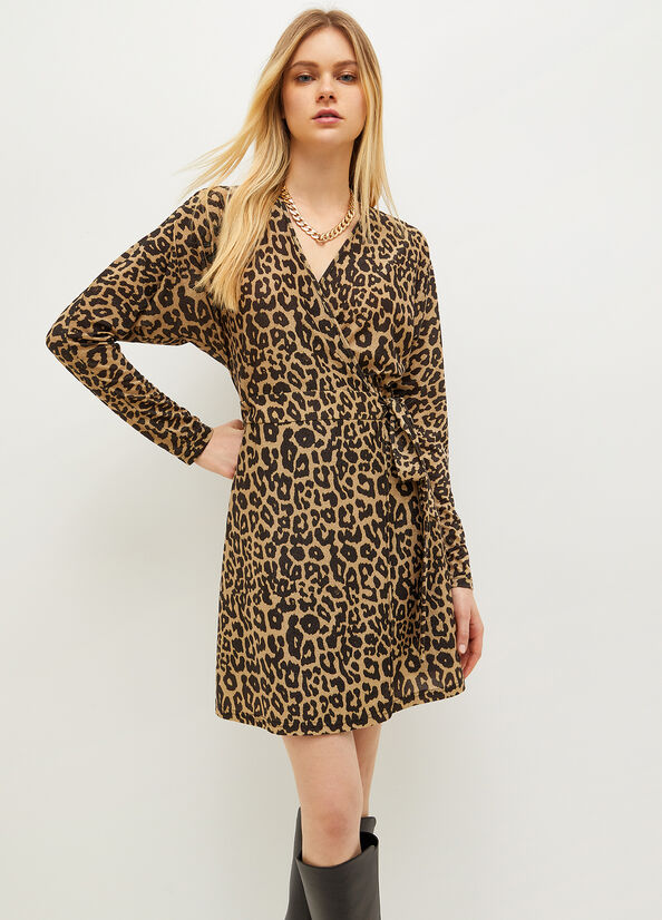 Brown Liu Jo Lurex® Jersey Animal Print Women\'s Dress | ESO-816207