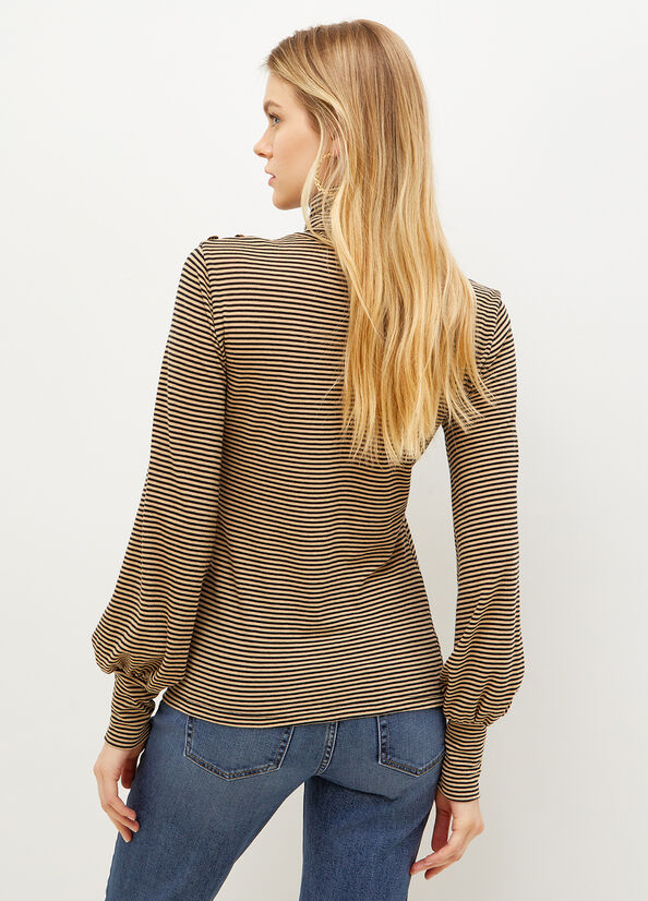 Brown Liu Jo Striped Turtleneck Women's T Shirts | GZP-819502