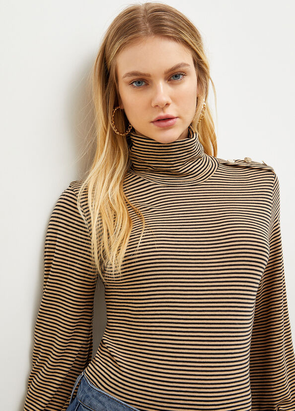 Brown Liu Jo Striped Turtleneck Women's T Shirts | GZP-819502