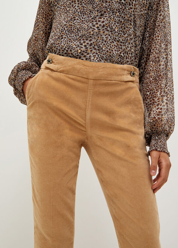 Brown Liu Jo Velvet Cropped Women's Pants | AOP-371485