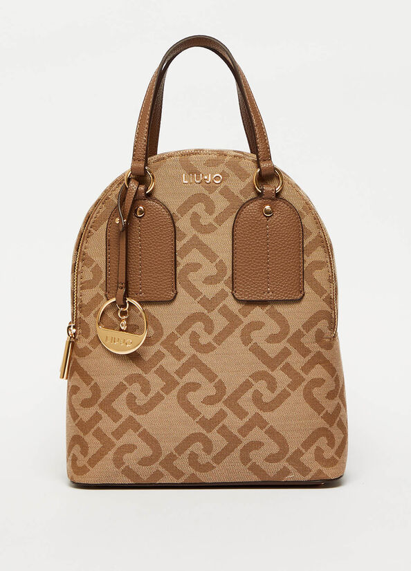 Brown Liu Jo With Jacquard Logo And Charm Women's Backpacks | HFE-703428