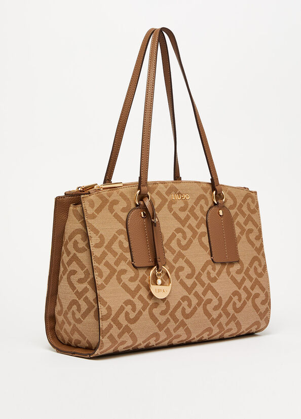 Brown Liu Jo With Jacquard Logo And Charm Women's Shoulder Bags | XPJ-039165