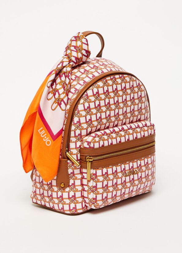 Brown Liu Jo With Printed Logo And Scarf Women's Backpacks | FPB-051263