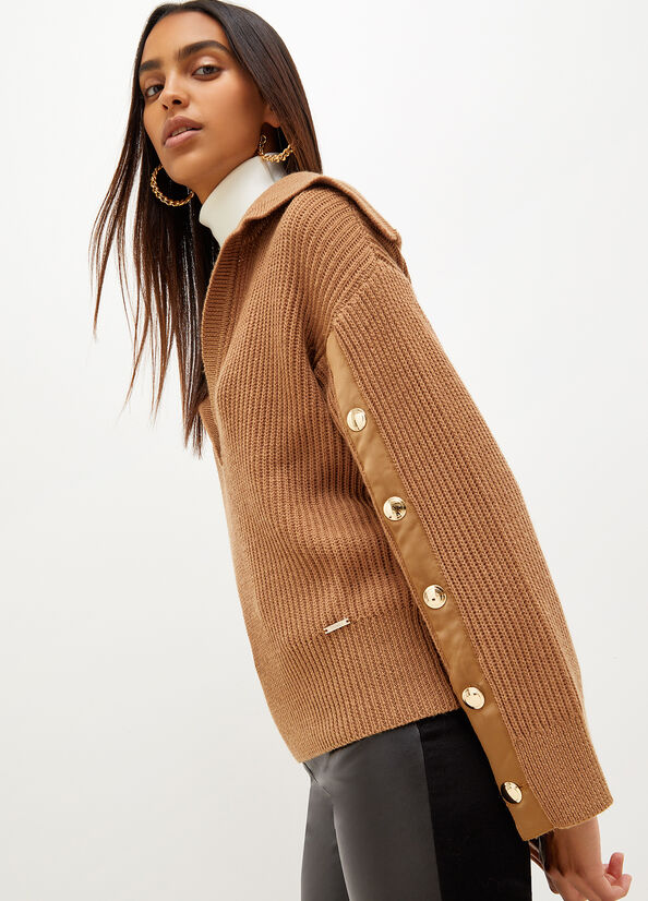 Brown Liu Jo Wool Blend With Buttons Women's Sweaters | WDH-039547