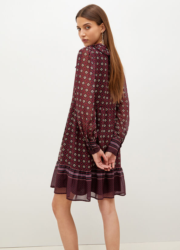 Burgundy Liu Jo Georgette With Geometric Print Women's Dress | UCZ-275431