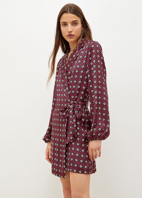 Burgundy Liu Jo With Geometric Print Women\'s Dress | REZ-768420