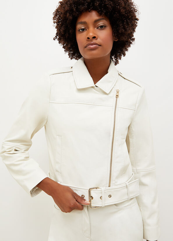 Cream Liu Jo Nappa Leather Biker Women's Jackets | HFP-652384