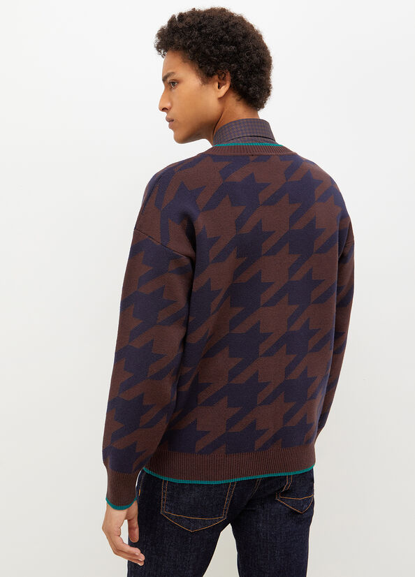 Dark Blue / Brown Liu Jo Houndstooth Men's Sweaters | FPR-095137