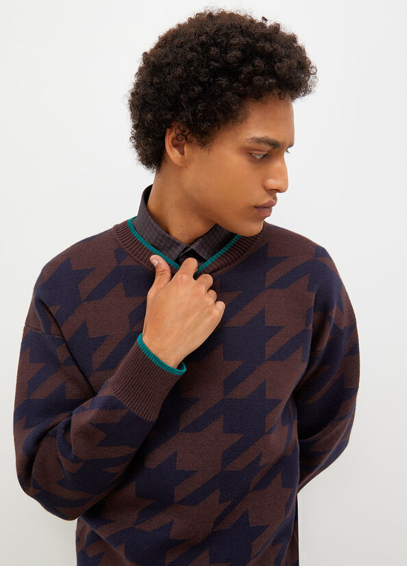 Dark Blue / Brown Liu Jo Houndstooth Men's Sweaters | FPR-095137