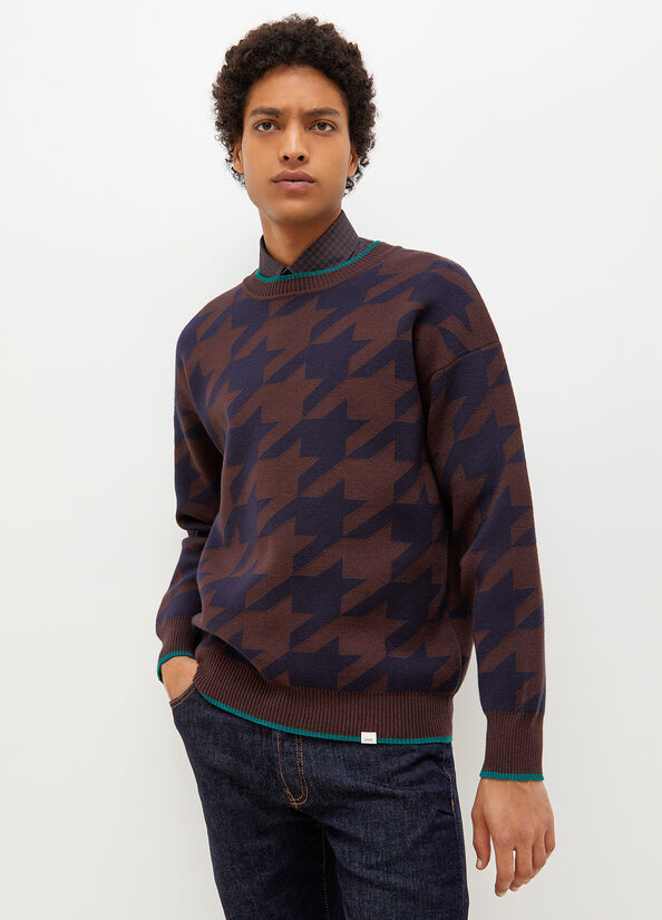 Dark Blue / Brown Liu Jo Houndstooth Men\'s Sweaters | FPR-095137