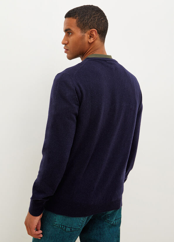 Dark Blue Liu Jo Cashmere Pullover Men's Sweaters | ZEK-238694