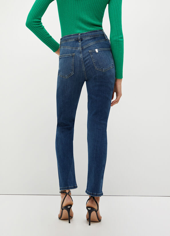 Dark Blue Liu Jo Cropped Bottom Up Women's Slim-Fit Jeans | CQG-128356