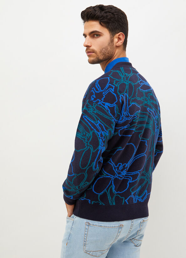 Dark Blue Liu Jo Jacquard Men's Sweaters | OHX-923854