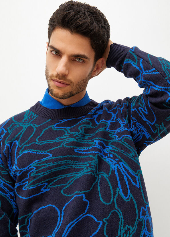 Dark Blue Liu Jo Jacquard Men's Sweaters | OHX-923854