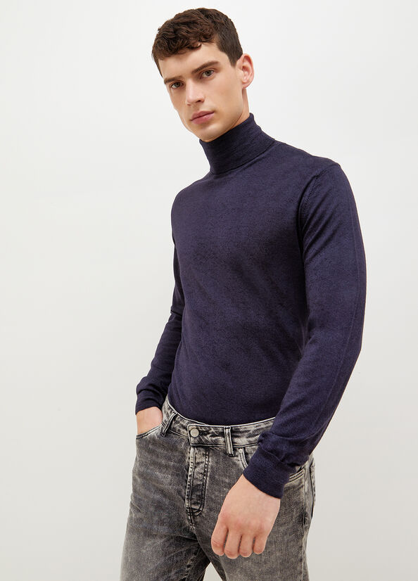 Dark Blue Liu Jo Pure Turtleneck Men\'s Sweaters | VZU-247586