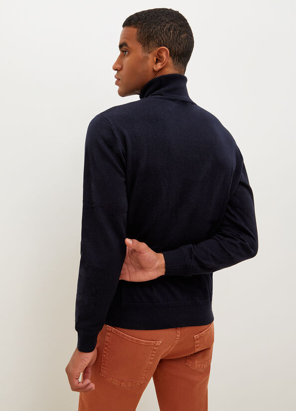 Dark Blue Liu Jo Turtleneck In Cotton Men's Sweaters | NVK-048951