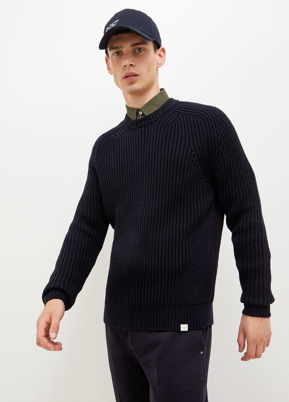 Dark Blue Liu Jo Wool Pullover Men\'s Sweaters | DGB-076458