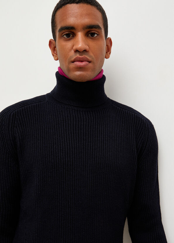 Dark Blue Liu Jo Woollen Turtleneck Men's Sweaters | VPH-842096