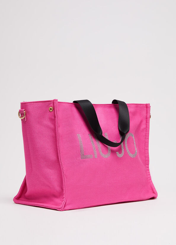 Fuchsia Liu Jo In Canvas With Logo Women's Shopper Bag | NJC-986205