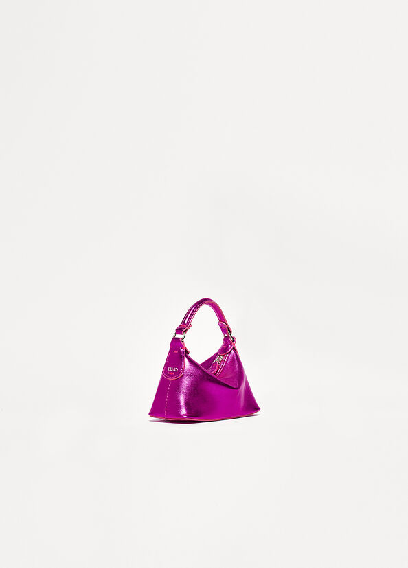 Fuchsia Liu Jo Laminated Leather Micro Hobo Women's Crossbody Bags | PEI-645809