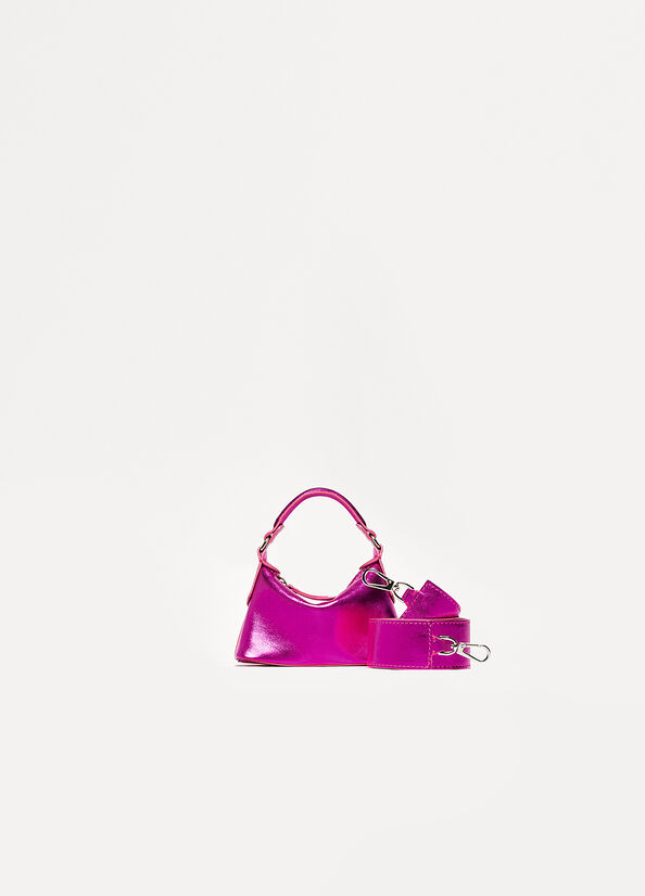 Fuchsia Liu Jo Laminated Leather Micro Hobo Women\'s Crossbody Bags | PEI-645809