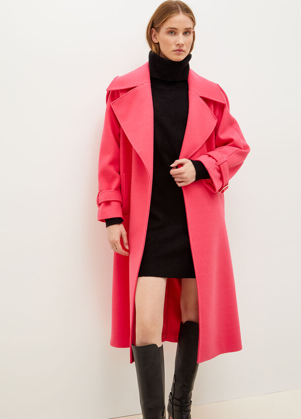 Fuchsia Liu Jo Wool Blend Trench Women\'s Coats | RKJ-049725