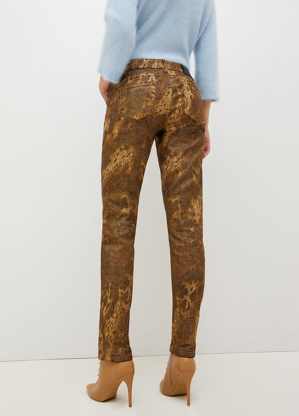 Gold Liu Jo Drill With Animal Print Women's Pants | ERB-657813