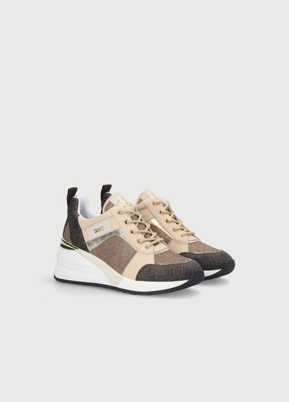 Gold Liu Jo Monogram Lurex Women's Sneakers | CZH-391680