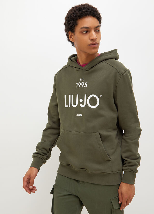 Green Liu Jo 1995 Logo Hoodie Men\'s Sweaters | BSR-089374