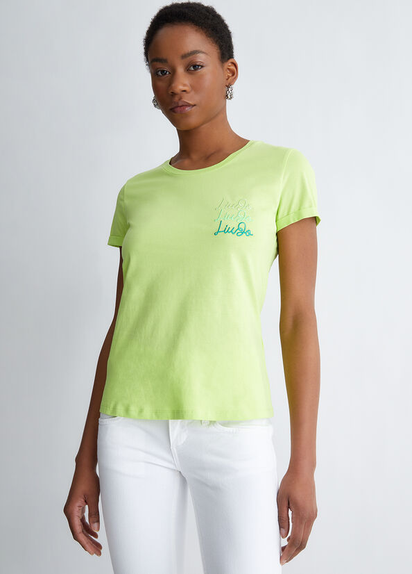 Green Liu Jo Cotton With Logo Women\'s Tops | VHT-831649