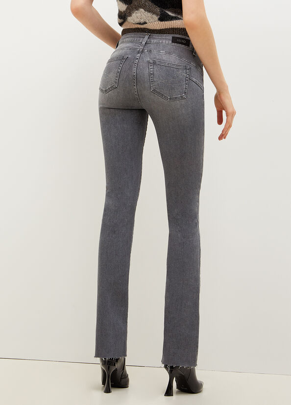 Grey Liu Jo Bottom Up With Gemstones Women's Straight-Fit Jeans | OGU-278496