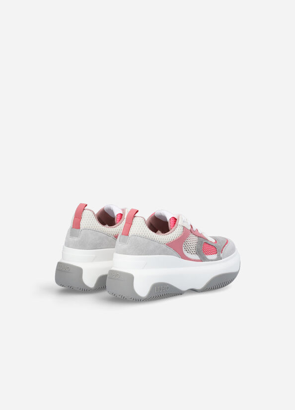 Grey / Pink Liu Jo Chunky Leather Women's Sneakers | OJI-260471