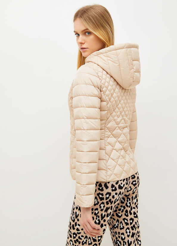 Light Beige Liu Jo Quilted Down With Hood Women's Coats | YTE-640592