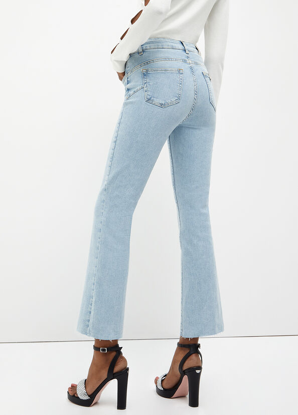 Light Blue Liu Jo Cropped Bottom Up Women's Straight-Fit Jeans | JNP-826749